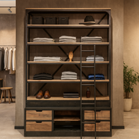 Upgrade your home or office with this industrial bookcase with ladder, &nbsp;a statement piece that combines function and style. Built with a sturdy black metal frame and rustic wood shelves, this metal and wooden shelving unit offers the perfect balance of durability and modern design.

The sliding ladder makes reaching the higher shelves effortless, while the four drawers and two open cubbie holes&nbsp;at the base provide versatile storage for books, décor, or everyday essentials. Whether used as a rustic