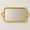 gilt tray with mirrored top and two decorative handles, great in a bedroom for jewellery or as a festive serving tray.