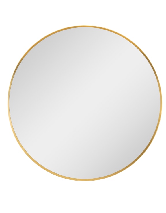 Extra large round mirror with slim gilt frame, a great size to add light to any room and the super slim frame gives a contemporary feel. W: 100 cm