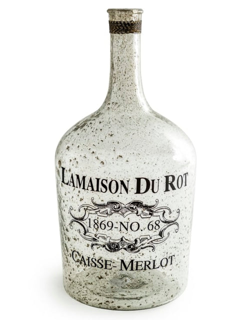 This extra large "La Maison du Rot" bubbled glass bottle / vase will add a vintage look to any space.