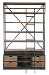 Upgrade your home or office with this industrial bookcase with ladder, &nbsp;a statement piece that combines function and style. Built with a sturdy black metal frame and rustic wood shelves, this metal and wooden shelving unit offers the perfect balance of durability and modern design.

The sliding ladder makes reaching the higher shelves effortless, while the four drawers and two open cubbie holes&nbsp;at the base provide versatile storage for books, décor, or everyday essentials. Whether used as a rustic