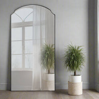 Extra Large Black Arched Slimline Mirror 180x100cm
