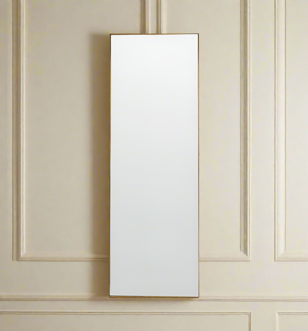 Tall minimal champagne gold framed leaner or wall mirror.&nbsp;&nbsp; A reallly tall mirror to hang or lean against any wall in your home.&nbsp; Mirrors, this size and shape work in any room, pefect in a bedroom or dressing room, to really open up the space in a hall or entryway.&nbsp; 
