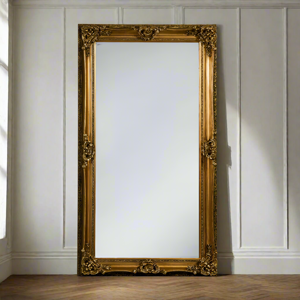 A large classic ornate silver mirror to fill a entire wall and bring light and space into a room.&nbsp; Heavy, decorative famed 'Louis' style mirrors always add an air of grandeur to any home. In a hallway, leant against a bedroom wall or any living space, silver also works very well in a contemporary space.