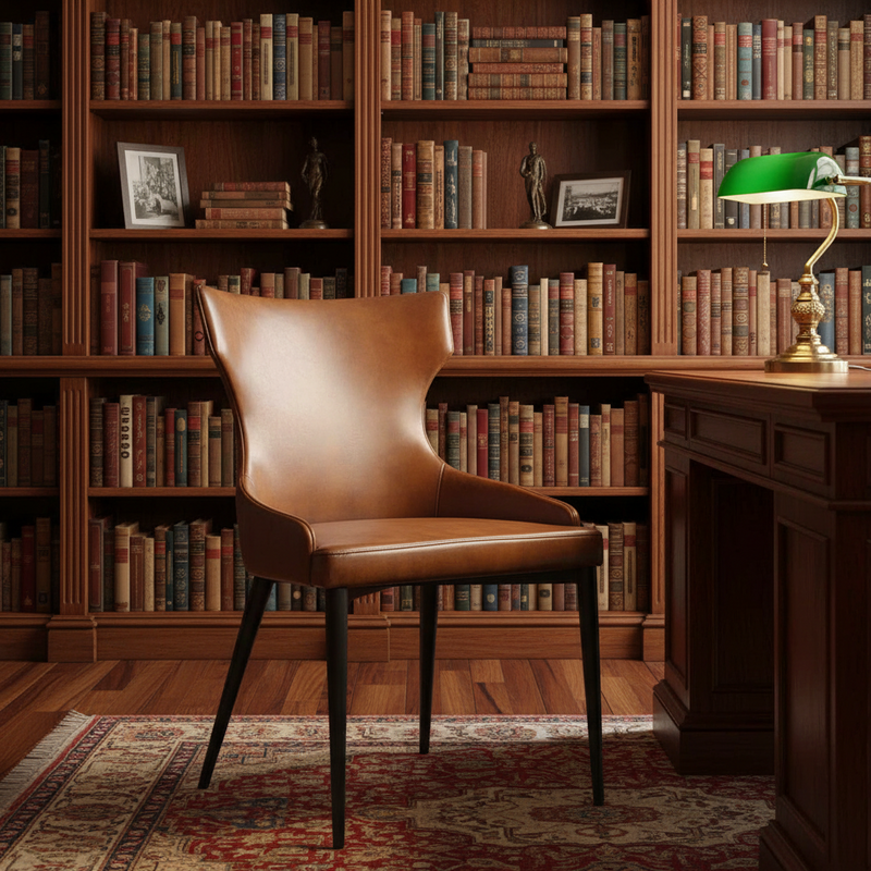 faux leather desk chair in a library room