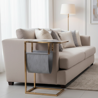 Sofa table in faux shagreen and brushed gold metal, made to slide under a sofa. Tables in this shape are perfect space savers and in this fabrication adding glamour to any room. 