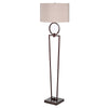 Tall bronze coloured 'loop' floor lamp with beige shade.