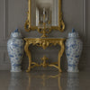 These oversize Ginger Jars are decorated in the typical Chinese style, mythical dragons, lions and other creatures. These Ginger Jars are typical blue and white porcelain and are constructed in the original heavy duty porcelain to add to the authentic look. Perfect for a large hallway, on plinths or a console table in your living room, striking either side of a large fireplace.&nbsp; A great country house piece, these Ginger Jars would&nbsp; look just as amazing as a center piece in a contemporary setting, 