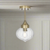 Brass Ribbed Glass Flush Ceiling Pendant H35 W20cm