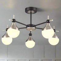 A five light nickel and opaque glass globe light, semi-flush on a back and nickel fixture, stunning mix of colours, for both contemporary and classic settings.&nbsp; A perfect sitting room light and great in any room with a lower ceiling height.&nbsp; These work well in an office or library, small bedroom, perfect over a dining table

H: 29 cm&nbsp; &nbsp;W: 52 cm&nbsp;