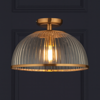 Ribbed Glass & Gilt Mounted Flush Light