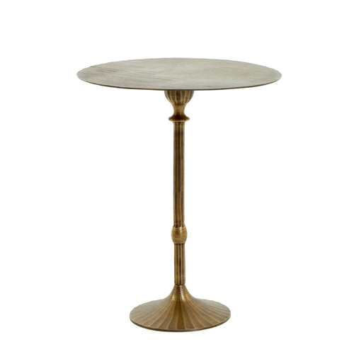 Antique bronze fluted stem and base side table with antique bronze top. A slim elegant table that would enhance any space in a warm, antique bronze tone.   H: 60 cm W: 50 cm&nbsp;