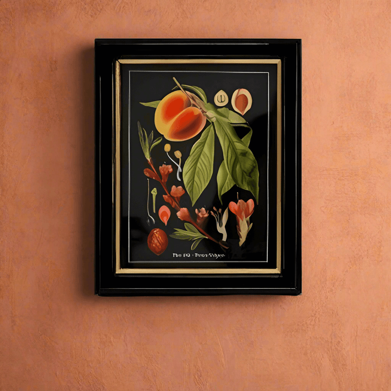 Shop small peach fruit & Blossom print, 20x25cm. Perfect wall decor addition with classic frame. Elevate interiors with this stylish art piece.
