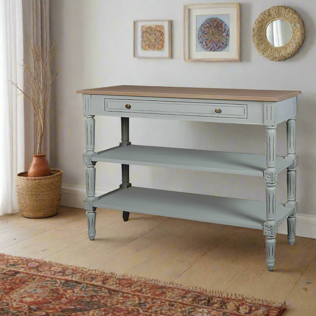 French Grey Elm Two Shelves Console Table