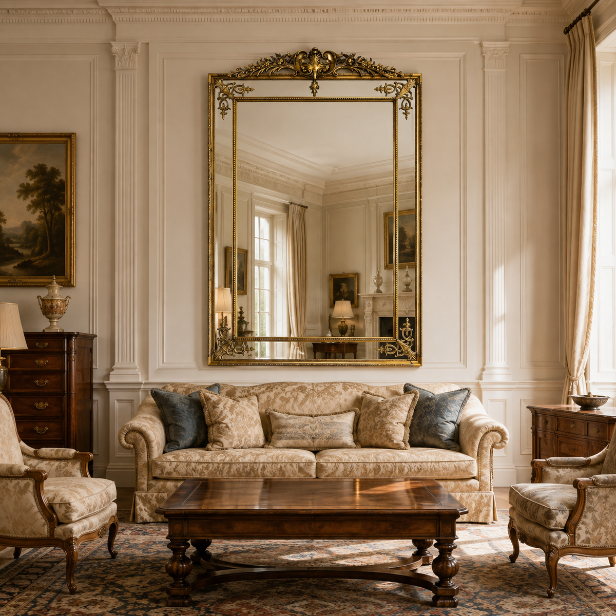 Ornate Gilt Bevelled Mirror with Crown  192 cm x 134 cm