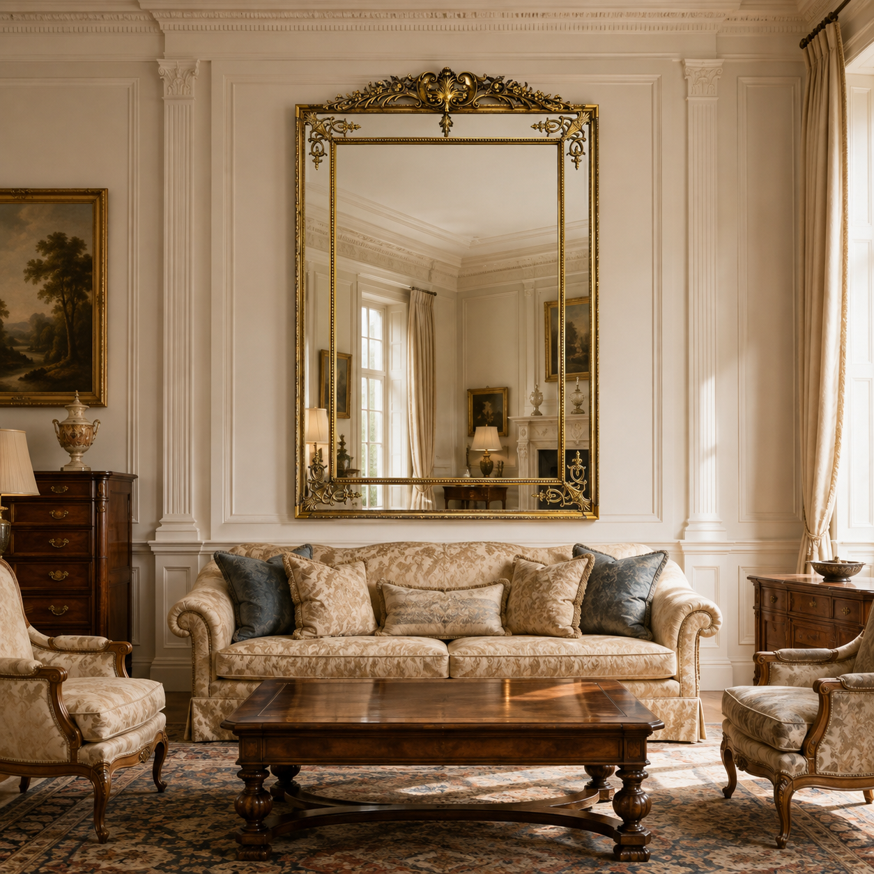Ornate Gilt Bevelled Mirror with Crown  192 cm x 134 cm