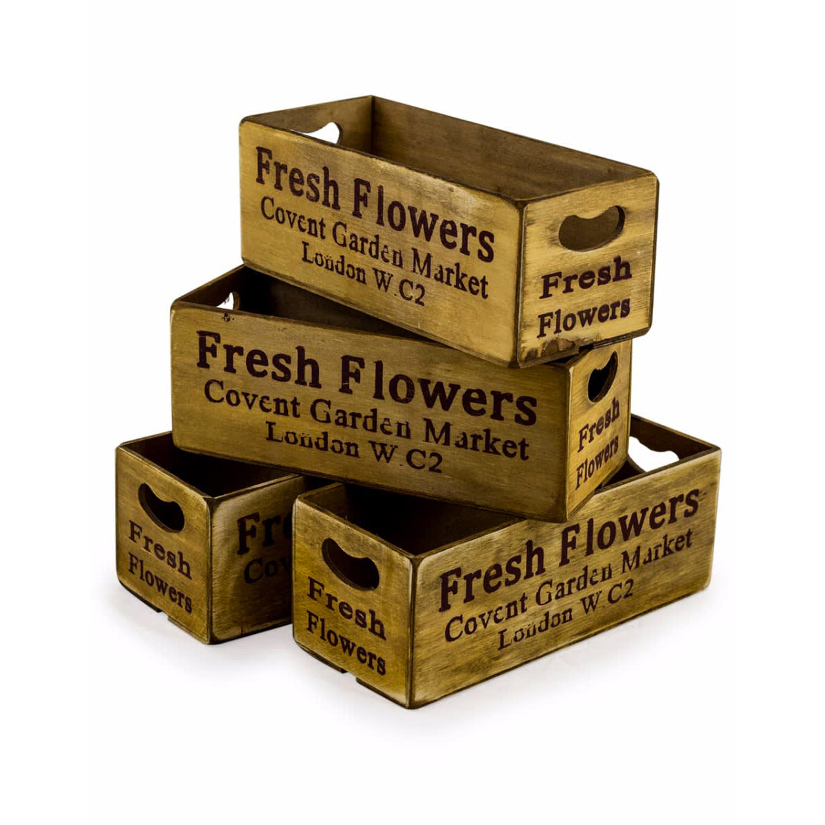 Add rustic charm and functional style to your space with these vintage-inspired wooden storage crates.

Crafted from durable wood with a weathered finish, these crates evoke the warmth of traditional British bakeries. The side handles offer convenient portability, while their stackable design makes them both decorative and practical.

Perfect for use at home, in the kitchen storing fruit, tea, or condiments, in a window sill with aromatic herbs, or in a hallway storing keys or sunglasses, these crates effor