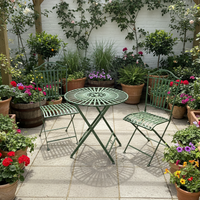 Green iron garden furniture table and two chairs, fully folding. Perfect size for a smaller garden and perfect for a patio or balcony