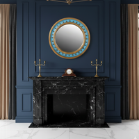 Convex Wall Mirror Blue Gilt Beaded Frame 96cm - CLEARANCE