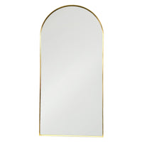 Gold arched mirror with a slimline profile.  Contemporary, sleek, minimalist mirror.  Tall and wide a perfect full length dressing mirror or statement to make on any wall.