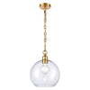 Round Clear Glass & Gilt Chain Pendant 25 cm