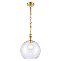 Round Clear Glass & Gilt Chain Pendant 25 cm