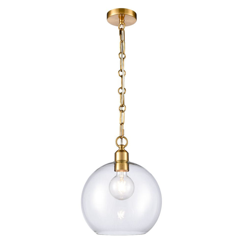 Round Clear Glass & Gilt Chain Pendant 25 cm