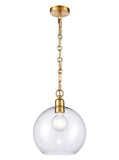 <p>Glass pendant on beautifully designed chain fitting, the gilt link chain lifts this pendant to another level. <br></p> <p>W: 24 cm H: 44 cm (Min) 179 cm (Max)</p>