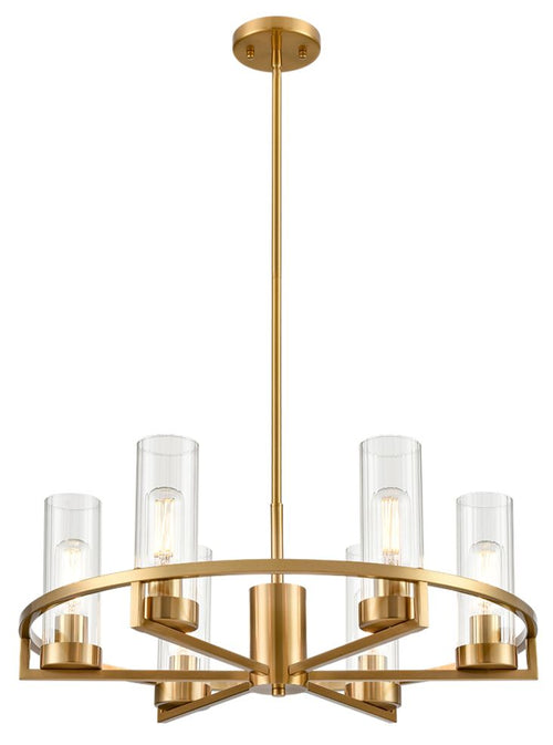 Gilt Chandelier Six Ribbed Shades