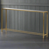 Gilt Console Table with Mirrored Top. A long and narrow console table perfect for halls. Would fit the narrowest of halls adding light with the mirrored top.&nbsp;


H: 79 cm W: 152 cm D: 25 cm