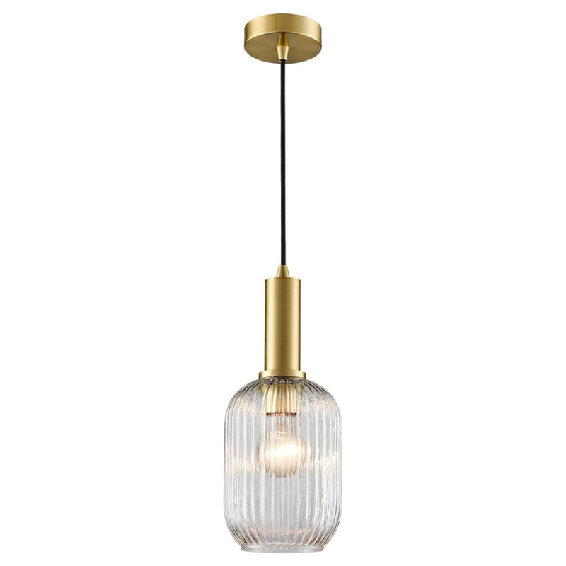 Gilt Clear Ribbed Pendant 48 cm