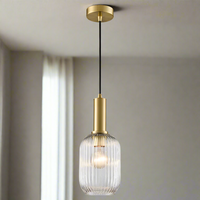 Gilt Clear Ribbed Pendant 48 cm