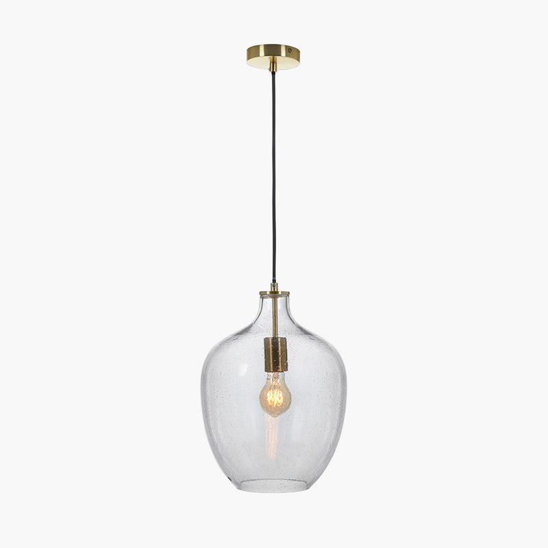 Brass & Glass Bubble Pendant Light 38cm