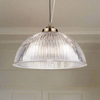 Antique Brass & Ribbed Glass Pendant Light - 32cm