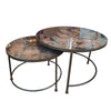 Blue Lacquered Round Nesting Coffee or Side Tables