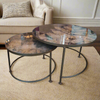 Blue Lacquered Round Nesting Coffee or Side Tables