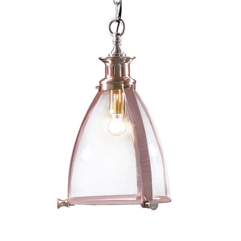 Such a stylish pendant, the glass with copper, nickel or brass bands, exceptional quality and with a great 'Art Nouveau' styling perfect for your hall or kitchen.