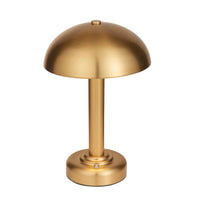 Brushed gold, dome topped rechargeable mini lamp with a USB port. These lamps are so convenient, can be placed wherever needed, no wires or plugs.