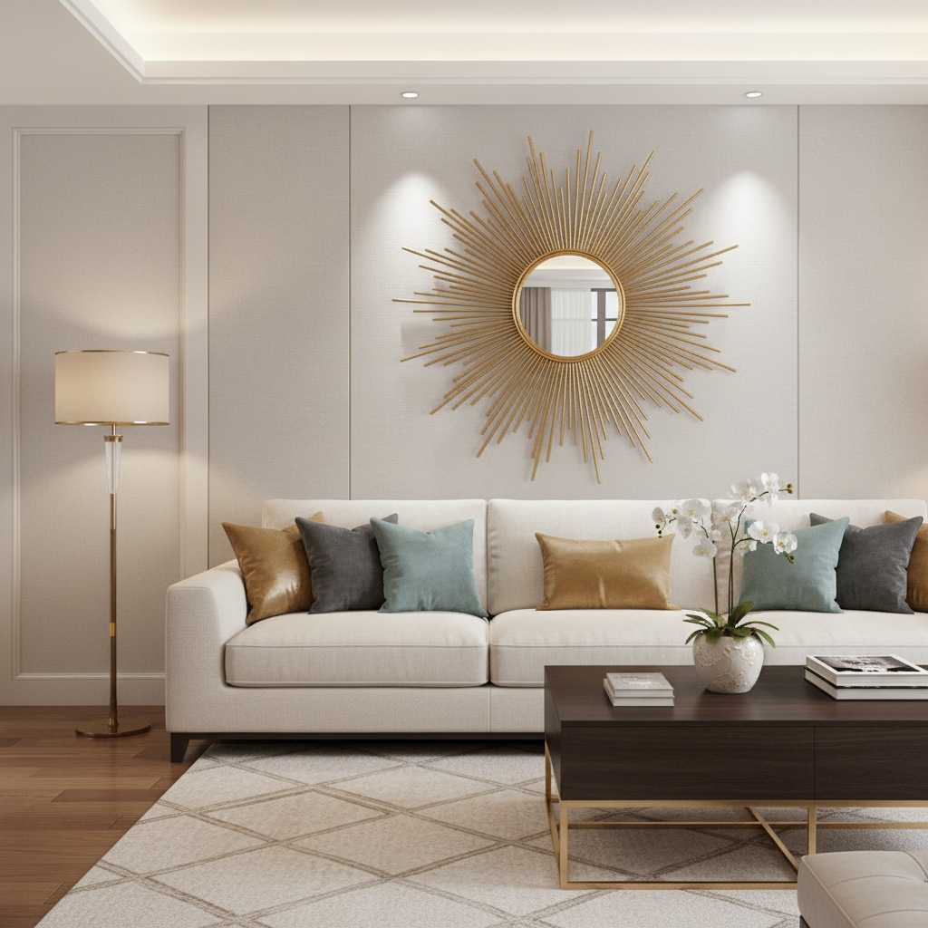 the gold sunburst frame is large enough to create an impact on any wall. This is a classic 'art deco' design,