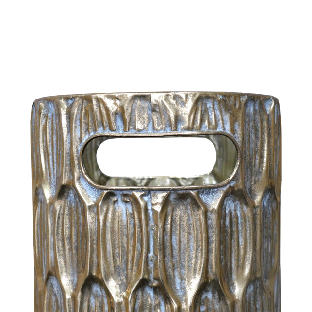 Tall brass coloured umbrella stand, a really chic item for your hallway.