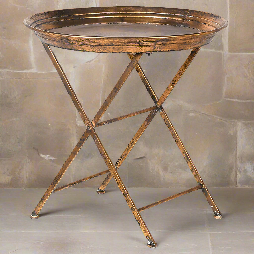 Large round gilt folding table, a really good size and perfectly folds, great indoor / outdoor table. 