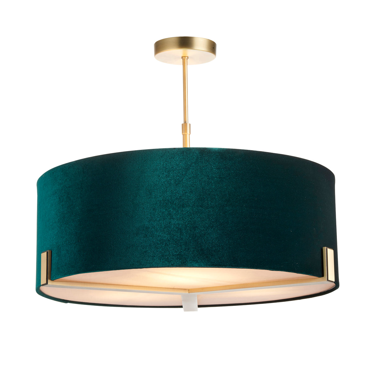 Green velvet shaded chandelier can be hung flush to the ceiling or lower, if you have height. Comes with a diffuser and the addition of a decorative metal cross to the base, colourful addition, perfect for a bedroom or living room.