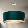 Green velvet shaded chandelier can be hung flush to the ceiling or lower, if you have height. Comes with a diffuser and the addition of a decorative metal cross to the base, colourful addition, perfect for a bedroom or living room.