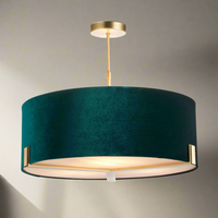 Green velvet shaded chandelier can be hung flush to the ceiling or lower, if you have height. Comes with a diffuser and the addition of a decorative metal cross to the base, colourful addition, perfect for a bedroom or living room.