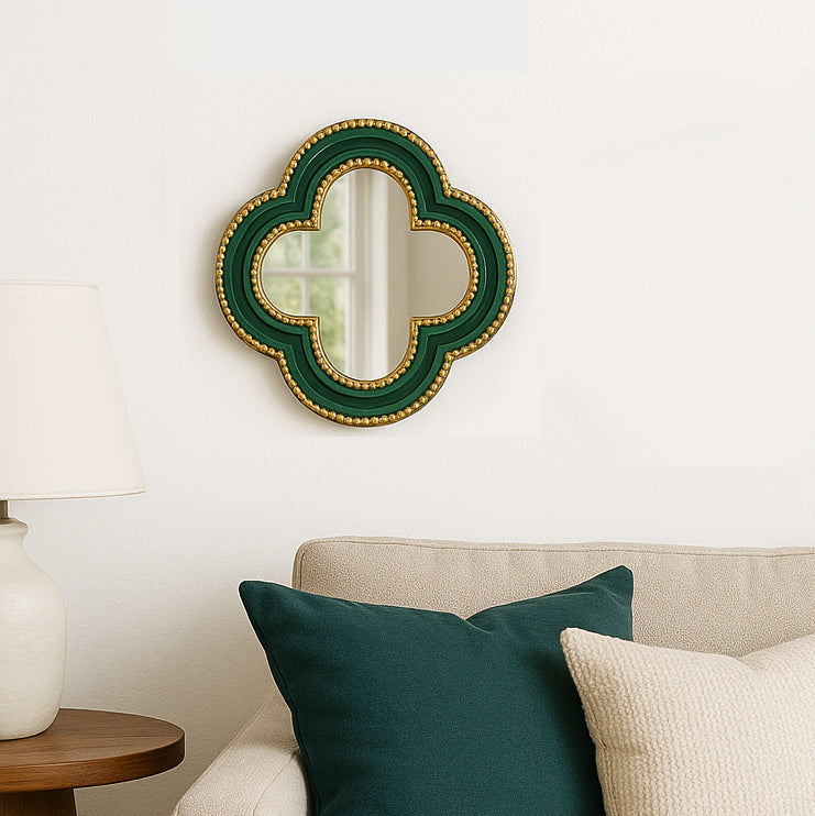 Green & Gold Mini Quatrefoil Mirror