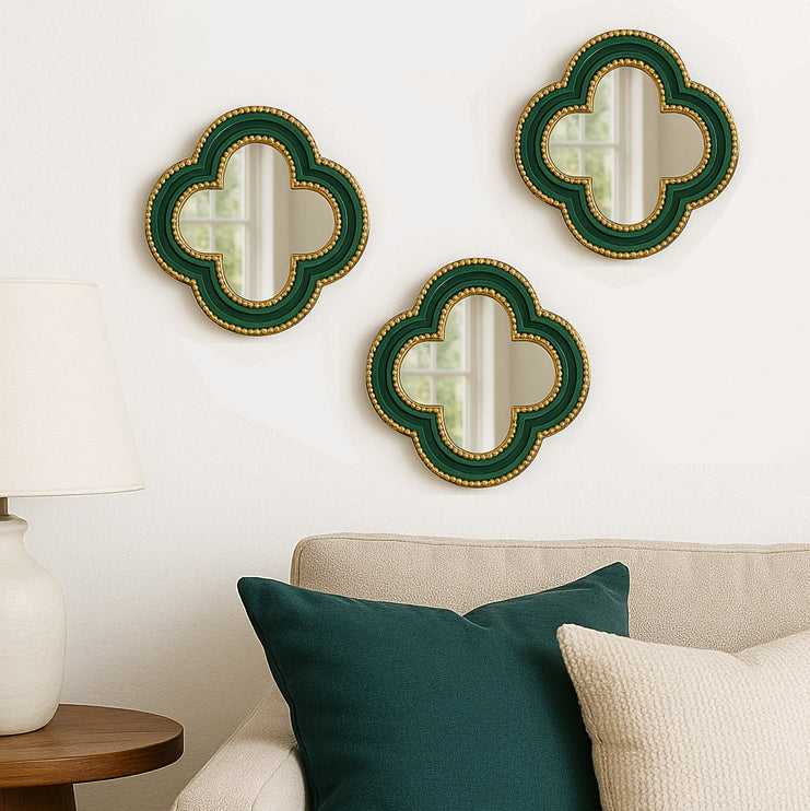Green Quatrefoil Beaded Mirror wall decor