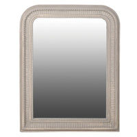 Ornate framed, arched mirror in a Scandi grey colour. A perfect overmantle mirror, that would look just as suitable in a bedroom or hall. A simple look but very effective, a copy of a 'Georgian' style mirror.