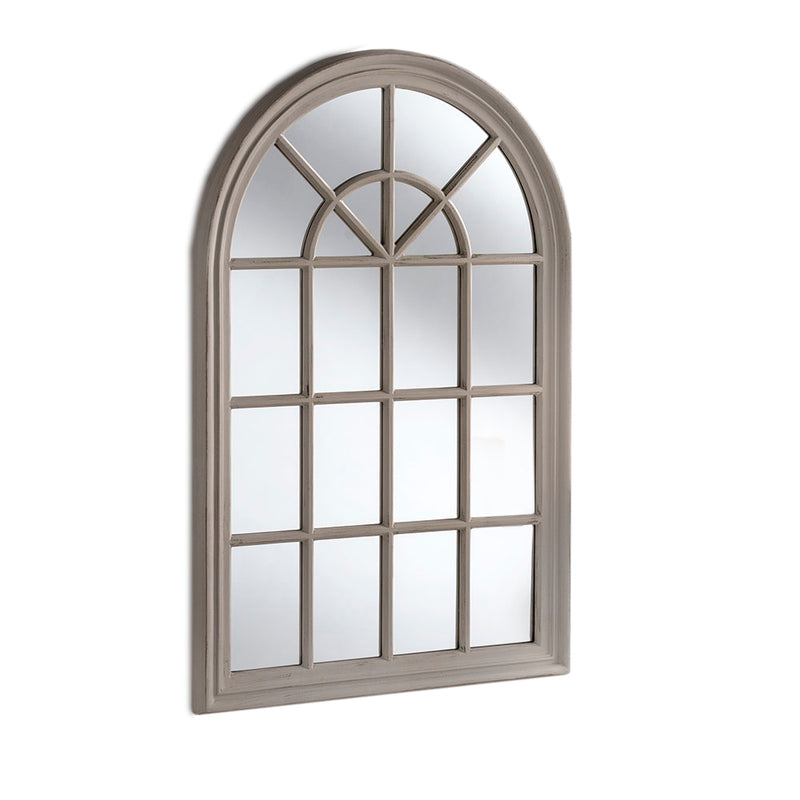 Grey Wooden Arched Window Mirror  119 cm