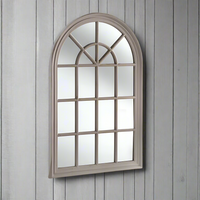 Grey Wooden Arched Window Mirror  119 cm