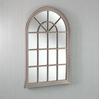 Grey Wooden Arched Window Mirror  119 cm